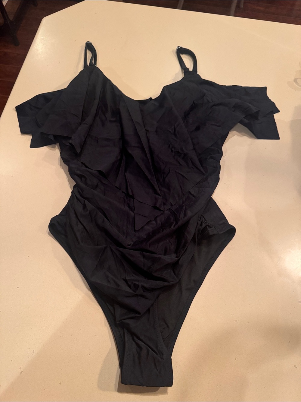 Classic Black' One-Piece Swimsuit with Ruffle Detail